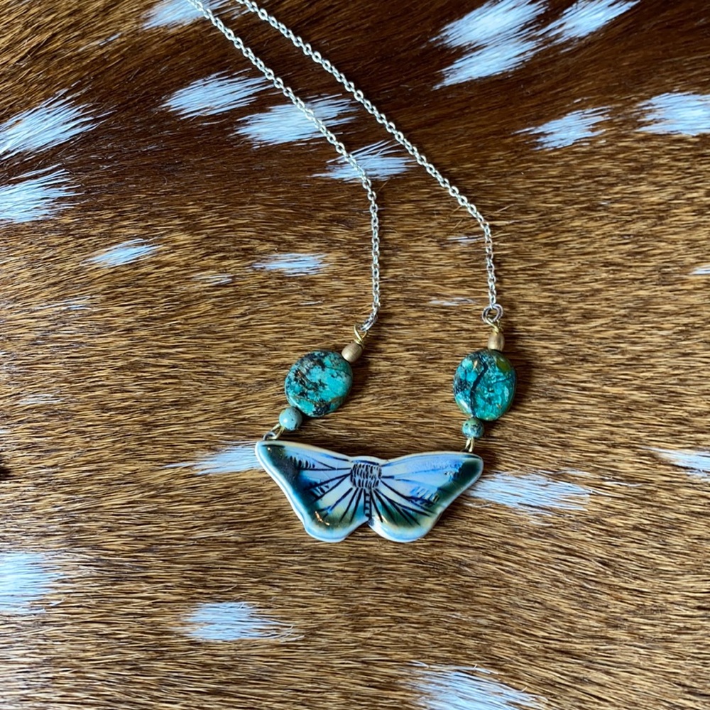 Sterling & turquoise ceramic butterfly necklace
